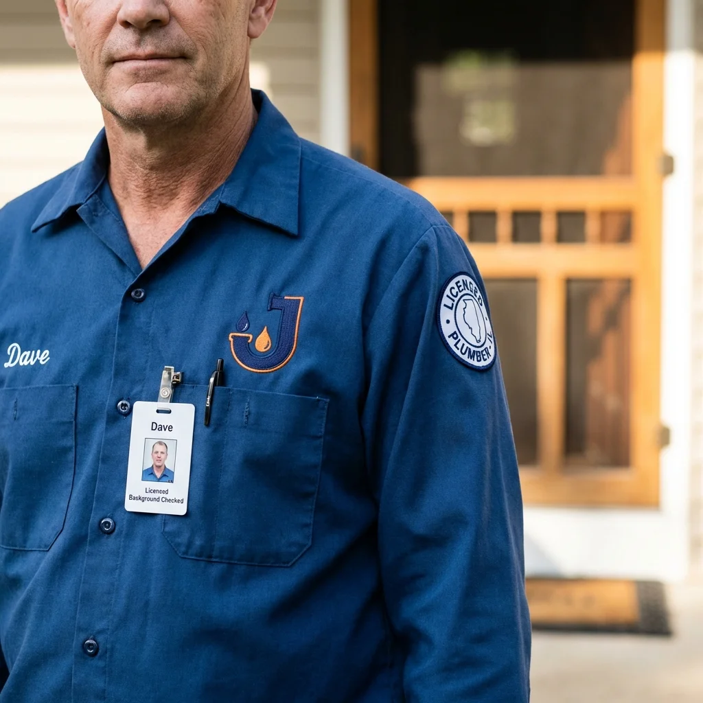 Licensed plumber showing ID badge in Grayville, IL