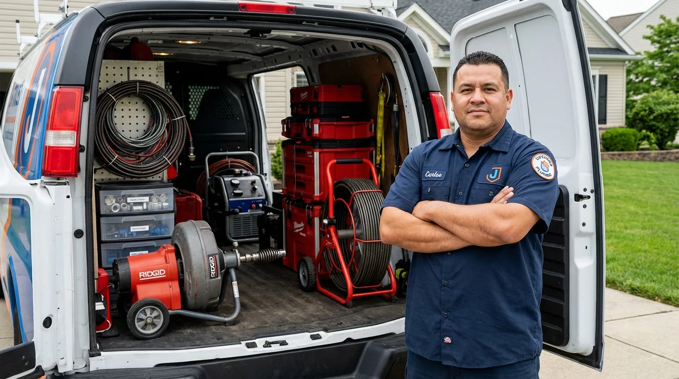 Professional drain cleaning equipment and Johns Plumbing LLC plumber in Grayville