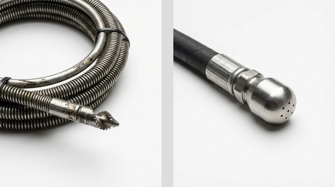 Drain snake cable and hydro jetting nozzle used for drain cleaning in Grayville, IL