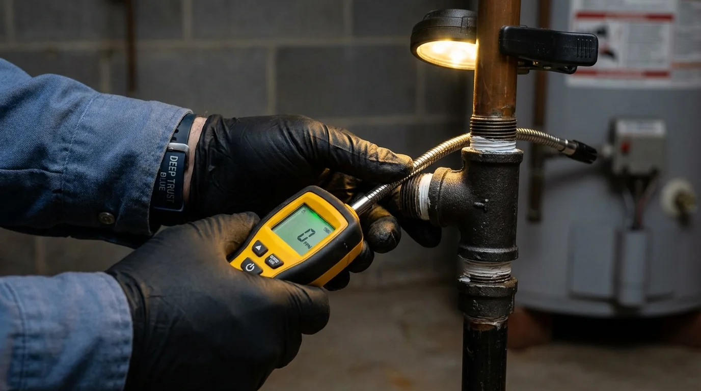 Gas leak detection with electronic sniffer by Johns Plumbing LLC in Grayville