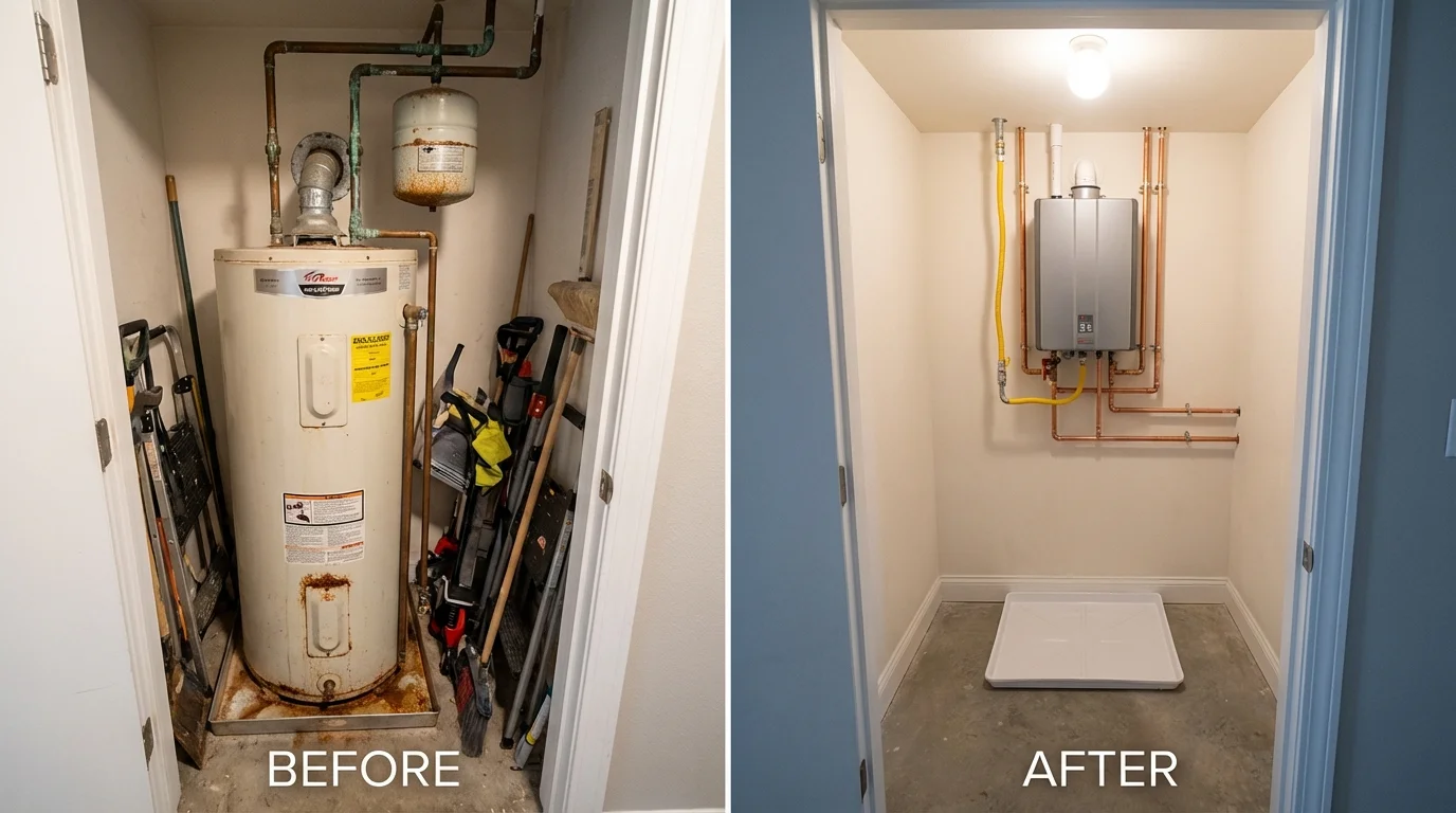 Tank water heater versus wall-mounted tankless unit comparison for Grayville, IL homeowners