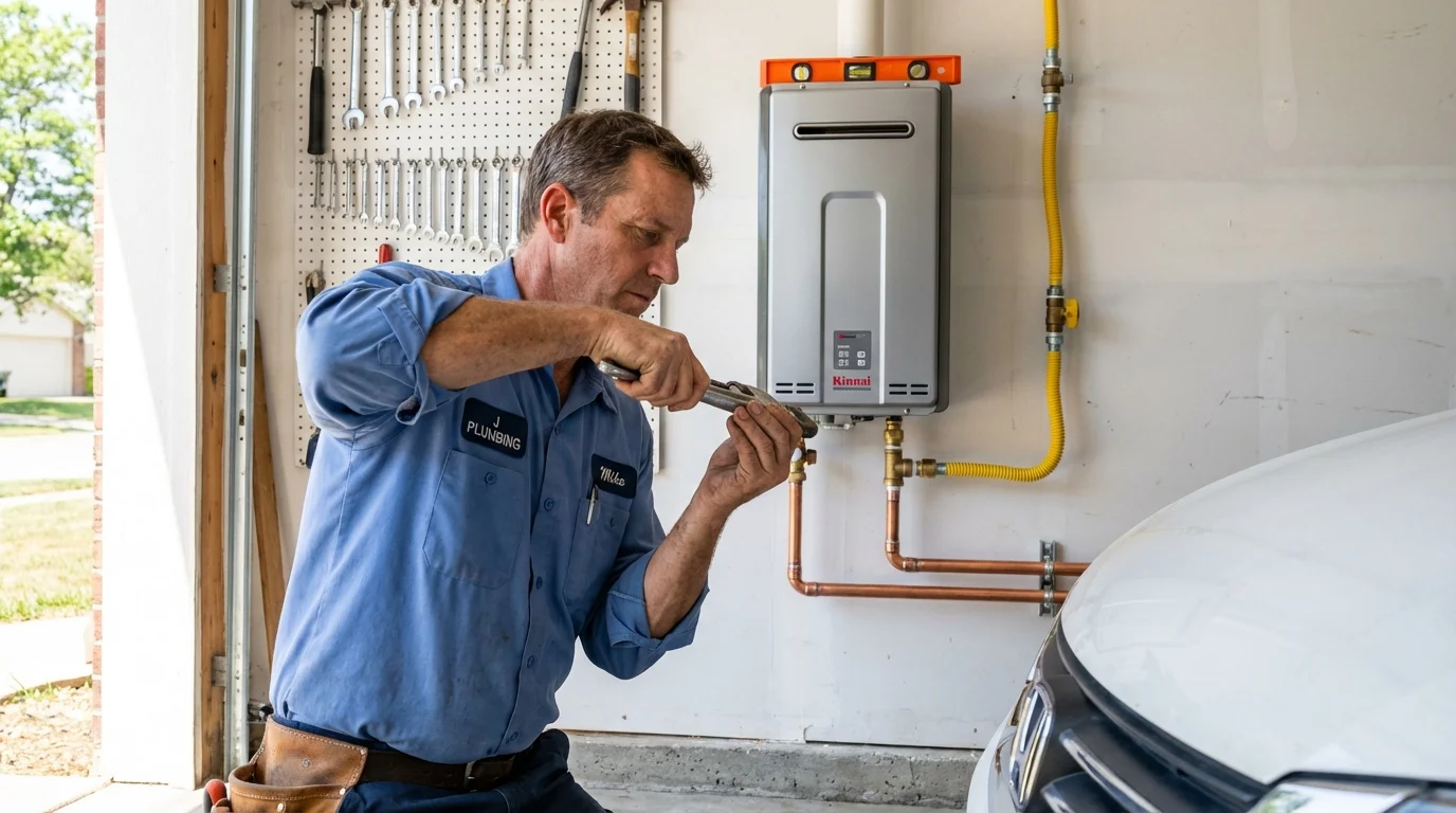 Tankless water heater installation by a Johns Plumbing LLC plumber in Grayville